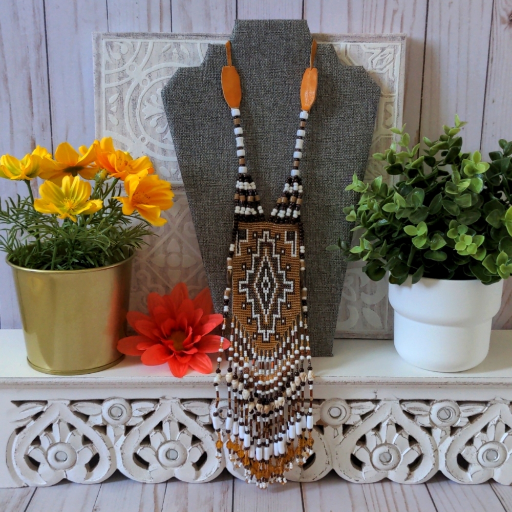 Handmade Woven Seed Bead Vintage Necklace EUC